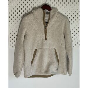 The North Face Womens Campshire Sherpa Fleece 1/4 Zip Hoodie Cream Tan Size M